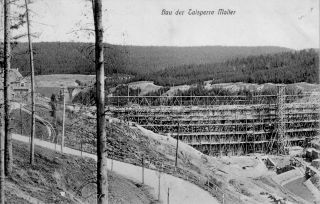 Bau der Talsperre - Einger�stet Wasserseite 1913